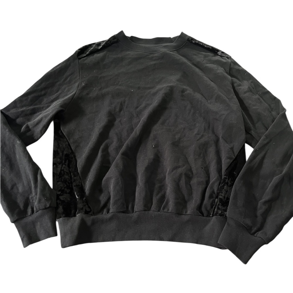 Grey State Womens Black Crewneck Sweater Crushed Velvet Size XL